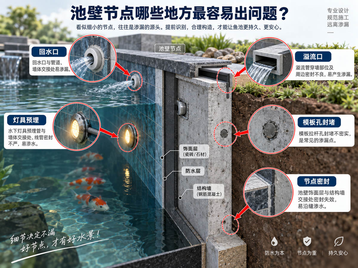 鱼池防水真正容易漏在哪里?穿墙管、施工缝、阴阳角和池壁节点重点分析相关图片5