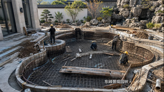 图2 鱼池基础与结构施工示意